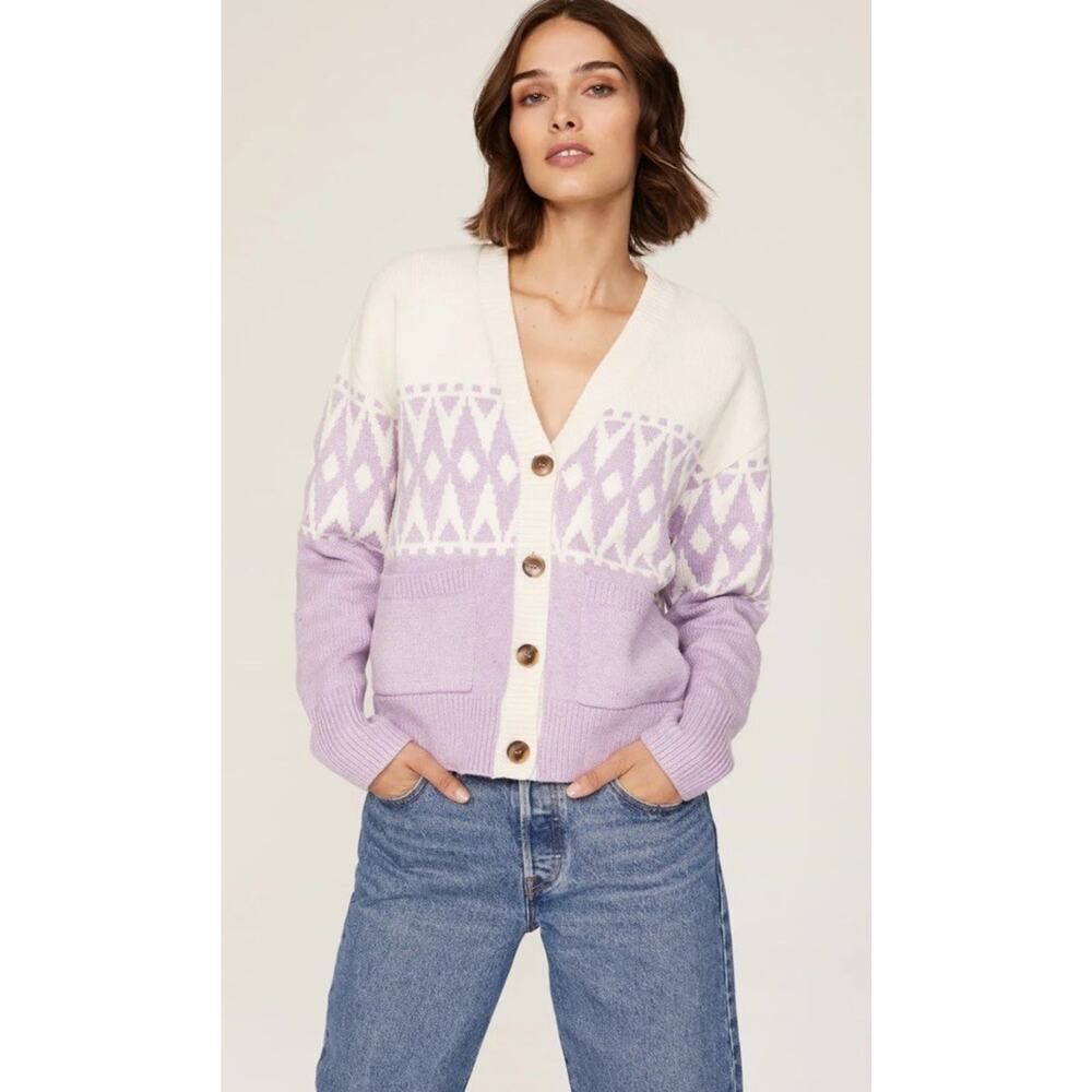 Derek Lam 10 Crosby Bonnie Fair Isle Wool Blend Cardigan Sweater M